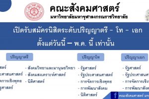 คณะสังคมศาสตร์ มจร เปิดรับสมัครนิสิต ประจำปี ๒๕๖๓ ระดับปริญญาตรี – โท – เอก วันนี้ – พ.ค. นี้เท่านั้น!!