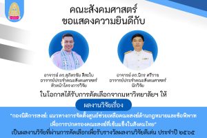 ผลงานวิจัยคณาจารย์คณะสังคมฯ ผ่านการคัดเลือกเพื่อรับรางวัลผลงานวิจัยดีเด่น ประจำปี ๒๕๖๕