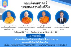 ผลงานวิจัยคณาจารย์คณะสังคมฯ ผ่านการคัดเลือกเพื่อรับรางวัลผลงานวิจัยดีเด่น ประจำปี ๒๕๖๕