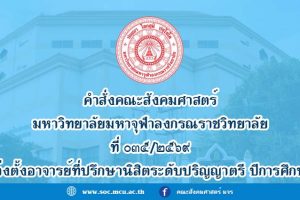 คำสั่ง​คณะ​สังคม​ศาสตร์ มจร เรื่อง​ แต่งตั้ง​อาจารย์ที่ปรึกษา​นิสิตระดับปริญญาตรี​ ปีการศึกษา​ ๒๕๖๙