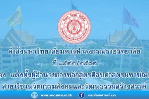 คำสั่งมหาวิทยาลัยมหาจุฬาลงกรณราชวิทยาลัย เรื่อง แต่งตั้งผู้อำนวยการหลักสูตรศิลปศาสตรมหาบัณฑิต สาขาวิชานวัตกรรมสังคมและวัฒนธรรมสร้างสรรค์